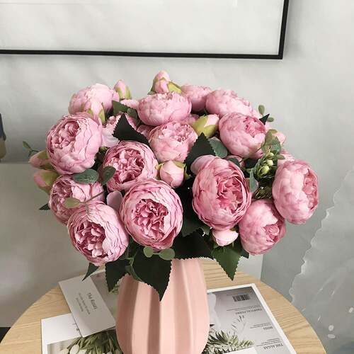 极速30cm Rose Pink Silk Bouquet Peony ArtLificial Flowers 5