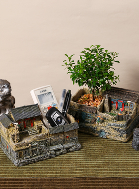 极速中国风小盆景摆件办公u室内客厅花架装饰品解压桌面苔藓微景