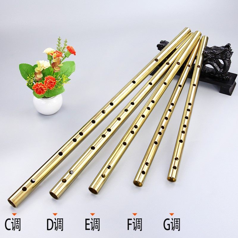 极速铜笛子d纯铜  初学专业演奏型 金属防身横笛 加厚黄铜防裂乐