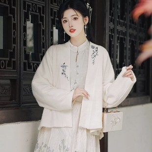 搭配马面裙的外套l秋冬刺绣改良汉服披肩汉元素上衣古风外搭开衫