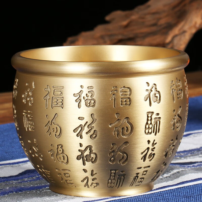 极速王朝记e忆纯黄铜笔筒创意摆件办公室桌面聚宝盆笔筒收纳商务