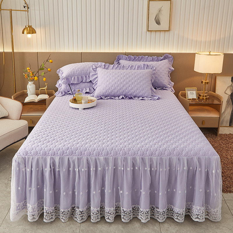 极速2023e新款公主风夹棉床裙三件套纯色蕾丝防滑床罩席梦思床垫
