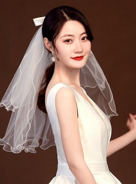 新品领证登记小头纱新娘s头纱头饰超仙结婚拍照道具短款森系婚纱