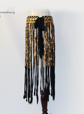 极速Tribal dance Long Fringe HiAp Scarf Belly Dance Coin Bel