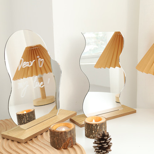 新品ins不规则镜m子拍摄道具装饰木质异形镜面网红拍照区背景布置