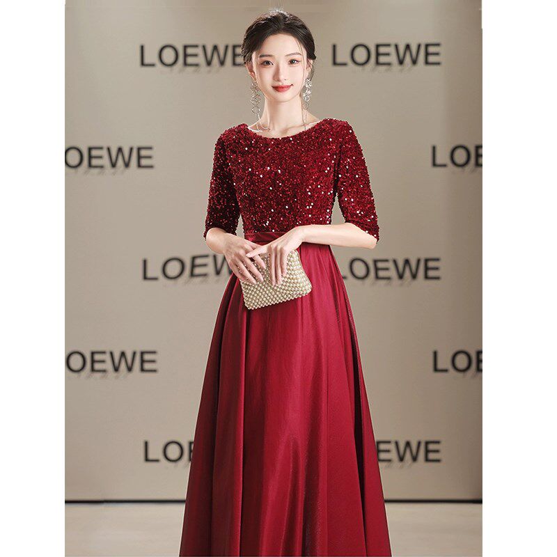 极速亮片合唱f演出服端庄主持人晚礼服女长裙红歌钢琴比赛朗诵表