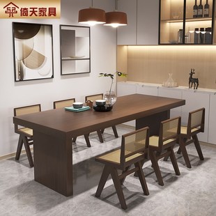 倚天北欧实木餐桌家用原木长桌小户型吃饭桌子民宿餐厅长方形饭桌