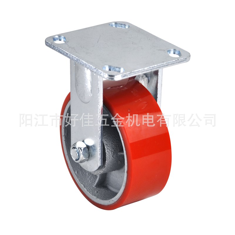 源头工厂直供5X2重型双滚珠轴承铁芯高耐磨聚氨脂(PU)固定脚轮