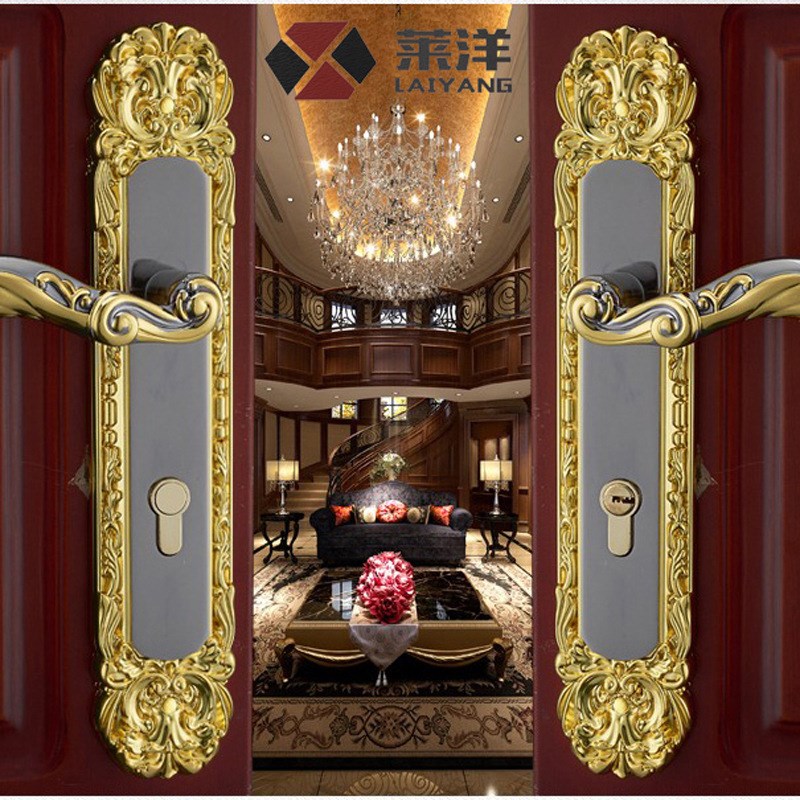 别墅大门对开门锁大厅静音室外双开门锁豪华大门锁把手门锁