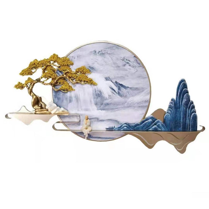 新中式客厅浮雕装饰画沙发背景墙茶室墙面3d立体圆形山水床头挂画图片