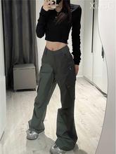 SUN11 STUDIO深灰色美式甜酷高腰直筒工装裤女设计感显瘦休闲裤