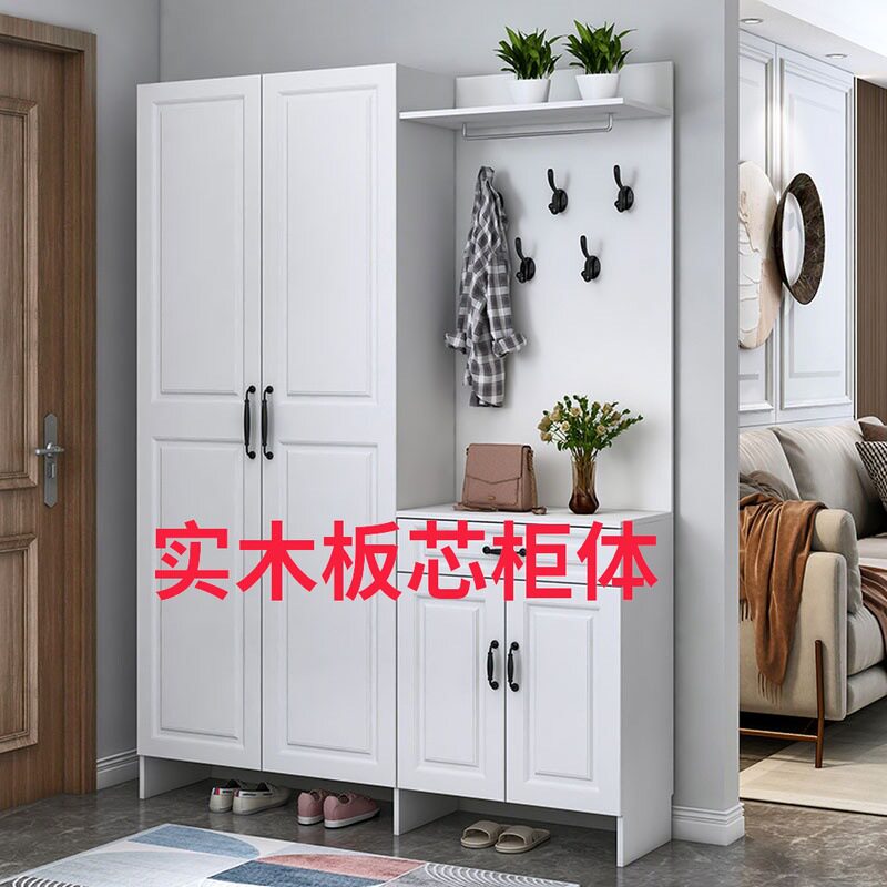 简约实木玄关一体柜可移动现代风格门厅鞋柜组合与挂衣架