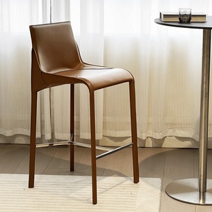 意式极简马鞍皮吧台椅批发家用高脚凳靠背酒吧高级感轻奢酒吧凳