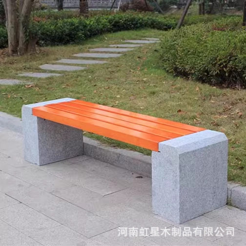 实木公园椅大理石座椅户外园林石凳子防腐实木石头长椅子广场板凳