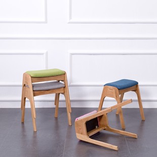北欧实木板凳白橡木家用凳现代简约矮凳软垫餐桌凳梳妆凳实木矮凳