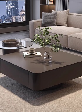 2026高级感轻奢意式方形岩板茶几小户型现代简约客厅家用黑色茶桌