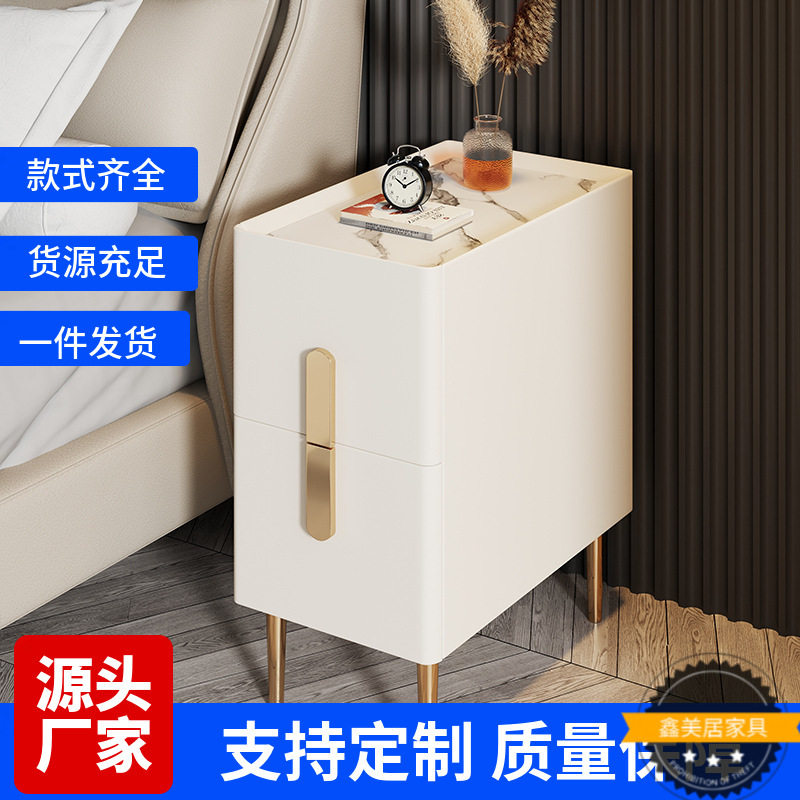 超窄床头柜现代简约卧室实木床边柜小型收纳柜轻奢岩板迷你储物柜