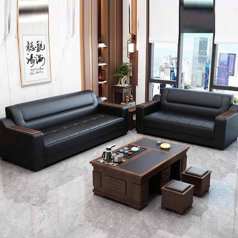 办公室沙发简约现代茶几组合商务真皮办公沙发办公区用接待室会客