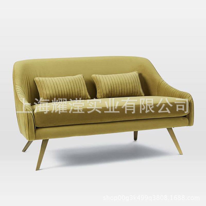 简约现代金属单人沙发订置家具布艺软包双三人沙发组合靠背沙发