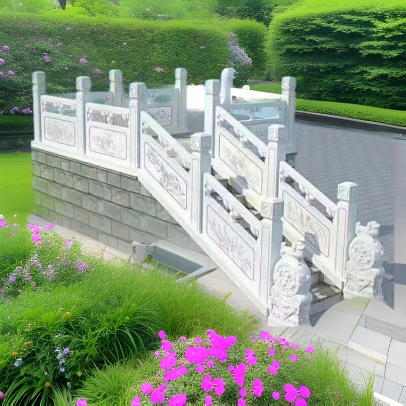 景区栏板河道护栏青石栏杆雕花园林河道护栏围栏直销可安装青石板图片
