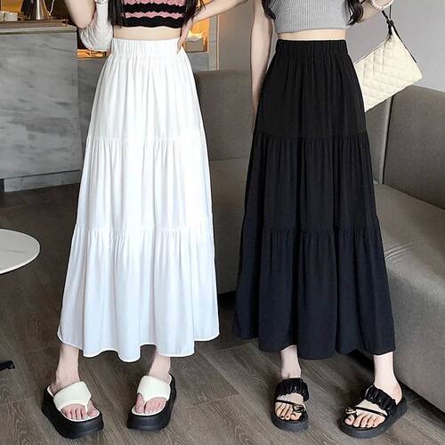 high waist skirtwhite skirtblack skirt休闲高腰拼接半身长裙