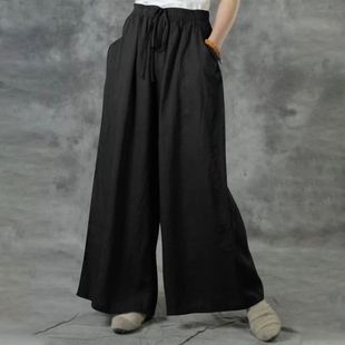 relaxed 休闲宽松系带阔腿长裤 wide pants legged Loose