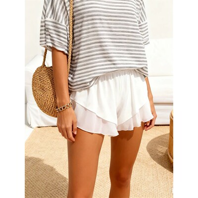 女士纯色荷叶边睡裤打底裤