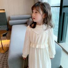 女童韩版加绒连衣裙秋冬装新款儿童假两件白色针织公主裙宝宝裙子