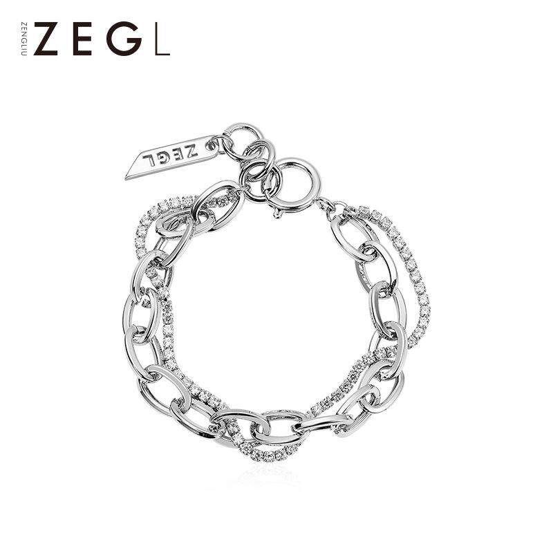 ZENGLIU高级感粗链条hiphop手链女生ins小众设计潮冷淡风古巴手饰