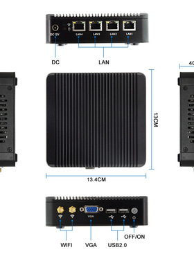 泛联工控主机四核J1900迷你电脑四网口微型无风扇mini PC桌面主机