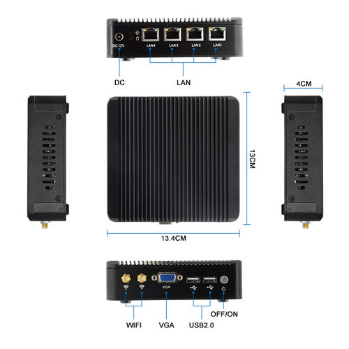 泛联工控主机四核J1900迷你电脑四网口微型无风扇mini PC桌面主机
