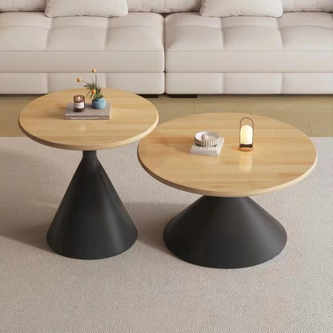 奶油风茶几实木客厅家用小户型简约现代极简风2025新款圆形边几桌