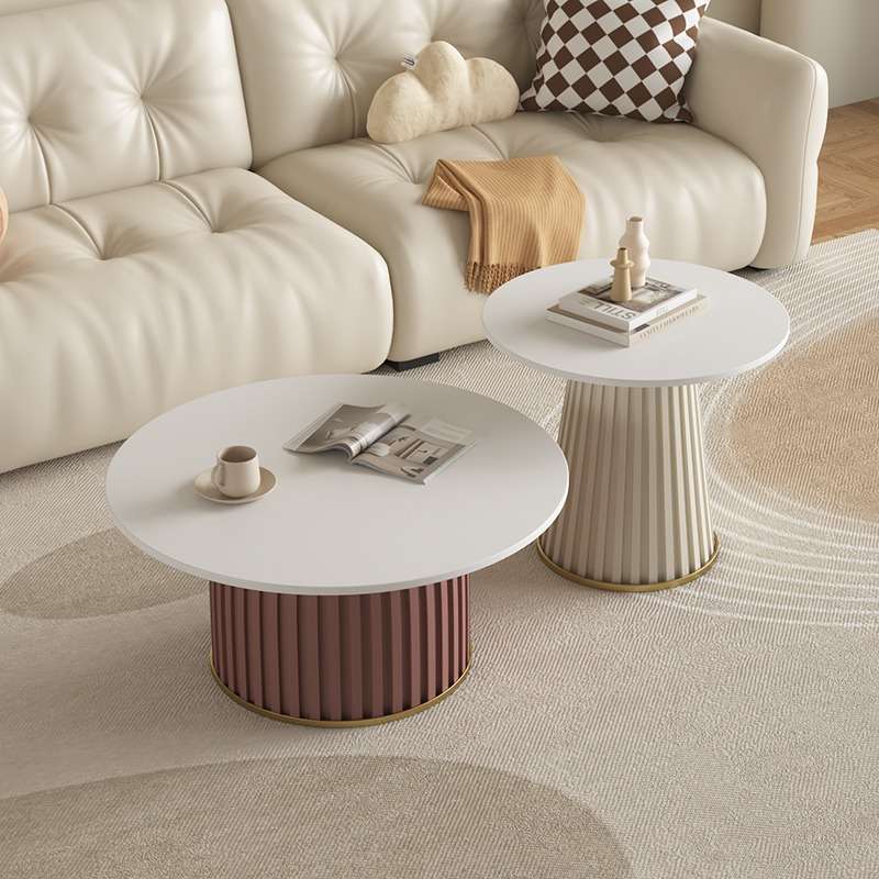 现代简约巖板茶几客厅家用2024新款轻奢高级感欧式圆形组合茶桌