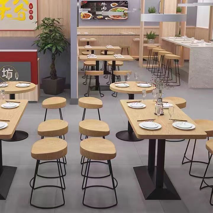 小吃店餐饮商用桌椅组合快餐店麻辣烫店餐厅实木凳子工厂卡座沙发