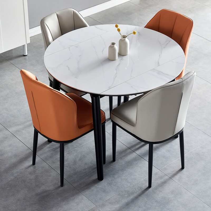 桌实木家用现代圆桌餐桌伸缩椅组合折叠小户型小圆桌子简约可