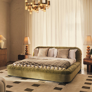 北欧复古布艺卧室双人床法式酒店别墅民宿褶子大婚床设计师公主床