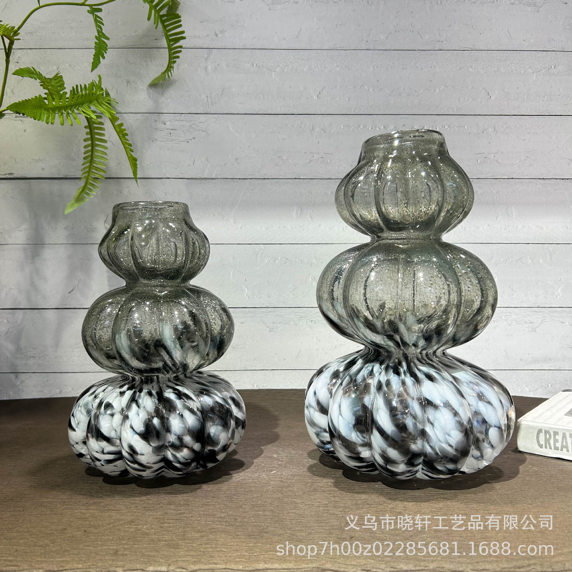 ins创意葫芦形气泡琉璃花瓶客厅餐桌高级摆件家居酒店高级装饰品