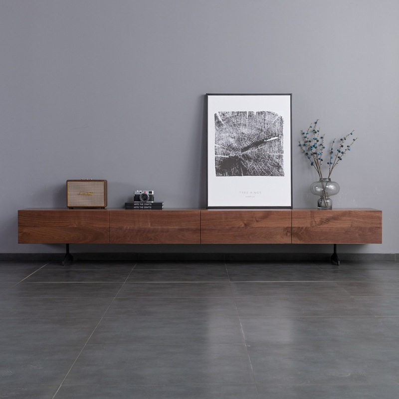 北欧黑胡桃木樱桃木电视柜简约形现代实木客厅意式小户型原木地柜