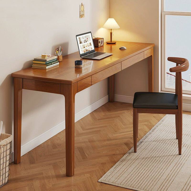 2026北欧全实木窄书桌宽家用民宿办公电脑桌长条桌学生写字卧室学