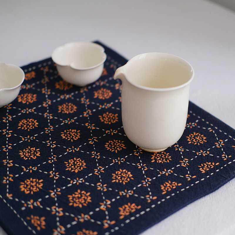 川谷纯手工刺子绣茶席茶垫日式桌垫隔热垫干泡家用茶席茶道零配