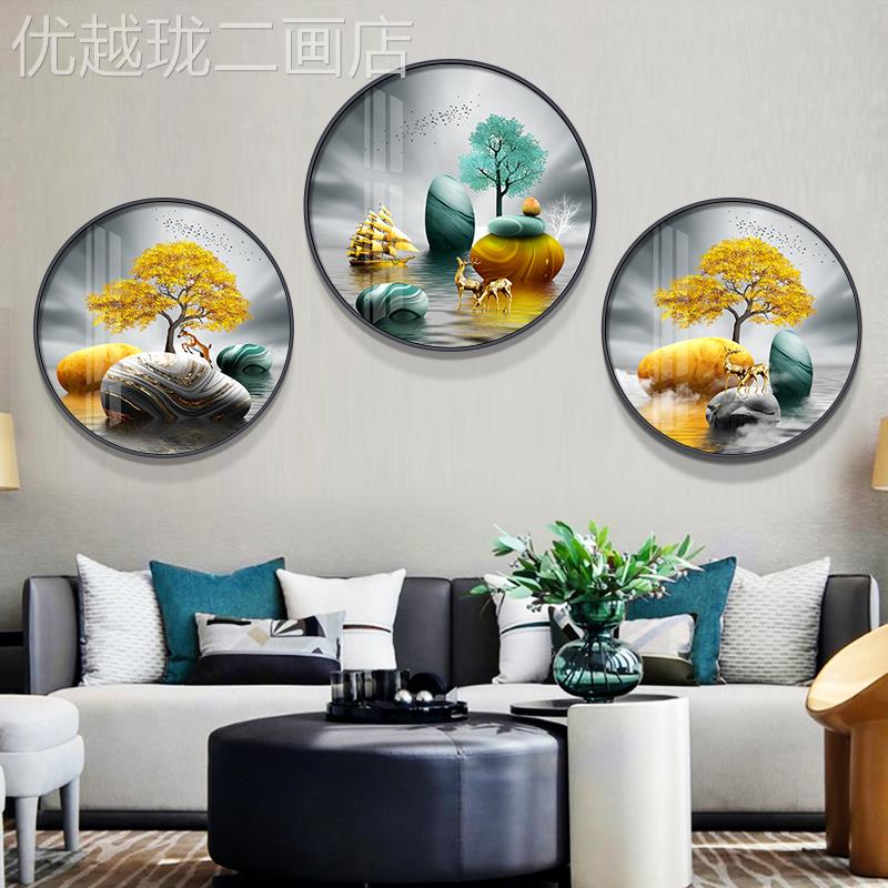 网红发鹿客财厅装饰现风代轻奢画北欧圆形室挂画玄关卧背景墙壁画图片