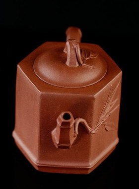 210CC六方竹叶壶宜兴紫砂一厂宫灯壶全手工老茶壶泡Y茶壶茶水神器