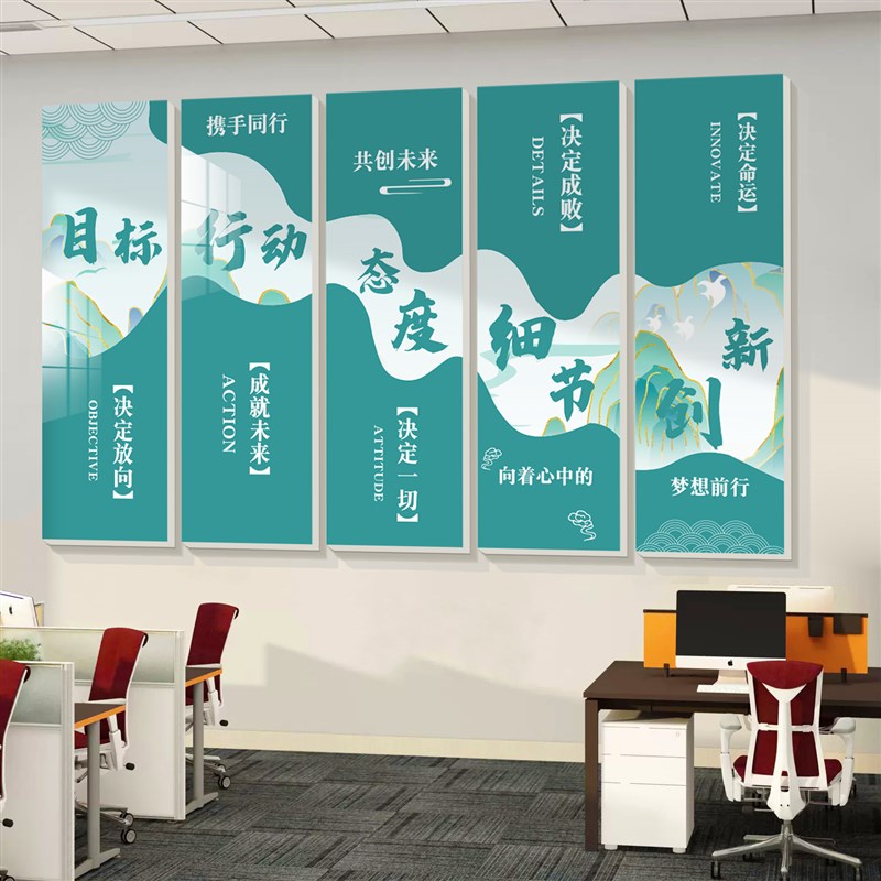 办公室墙面装饰贴画企业氛v围布置销售公司励志标语背景文化高级