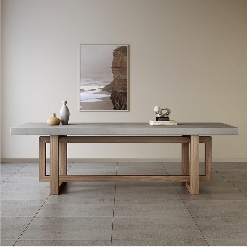 实木铁艺书桌轻奢家用卧室写字作业桌简H约仿水泥长条桌工作台法