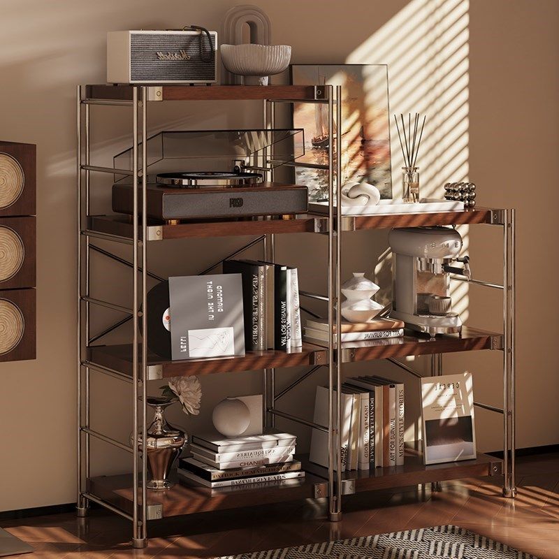 日式钢木置物架j落地多层客厅阳台储物架书架家用厨房微波炉收纳,商业/办公家具,置物架/陈列架/储物架/展示架,淘宝优惠券,粉丝福利购,淘宝优惠卷