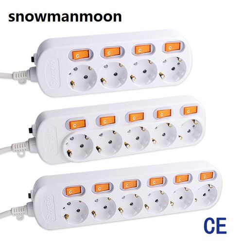 Power Strip Surge Protection EU Plug 3/4/5/6 Outlets 16.A El