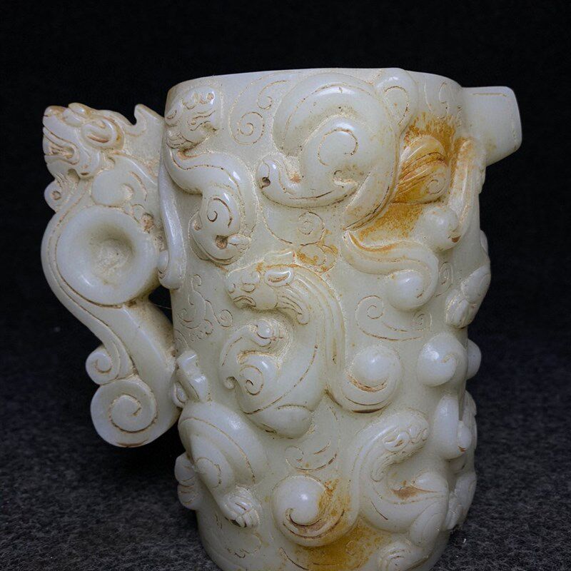 高古玉兽角杯吉祥兽角杯古董兽件C古玩老玉器装饰摆件把件收藏品5