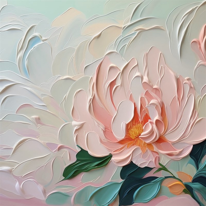 YJ.ART原g创手绘《粉瓣轻歌》侘寂风客厅玄关意境肌理装饰艺术油