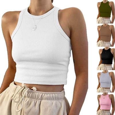 Women's solid color sleeveless short vest fashion T-shir