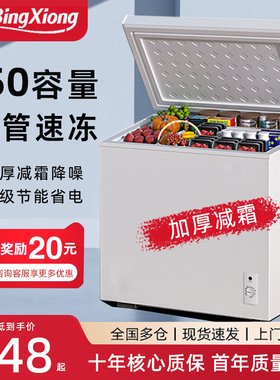 冰熊降噪冰柜家用小型全冷冻箱冷藏两用迷你无霜商用一级能效冷柜